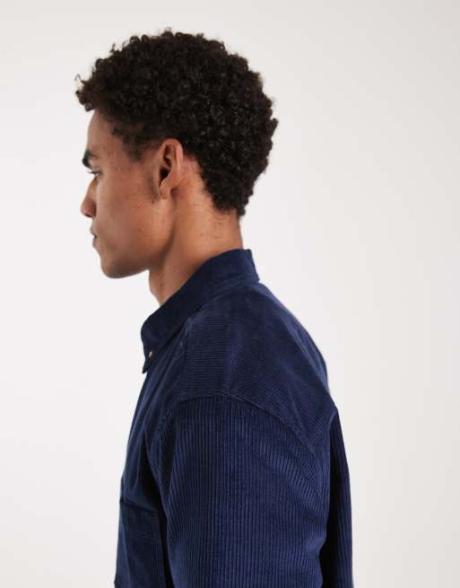ASOS DESIGN regular fit cord shirt in navy, 5 of 5