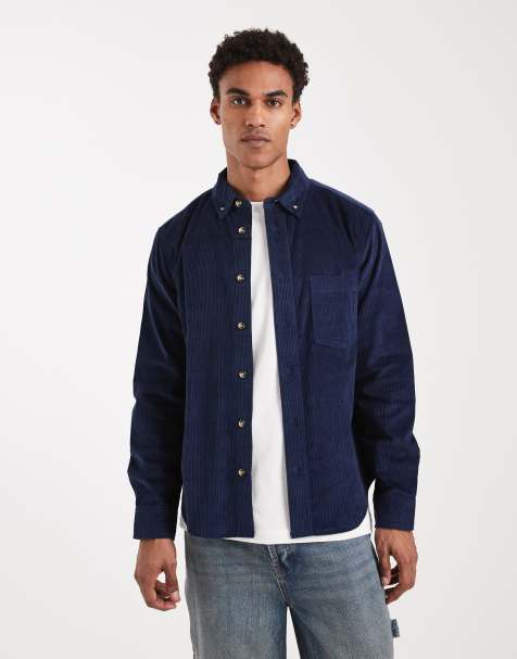 ASOS DESIGN - Regular-fit corduroy overhemd in marineblauw - view 1