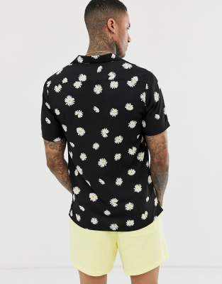 ASOS DESIGN regular fit daisy print shirt with revere collar | ASOS