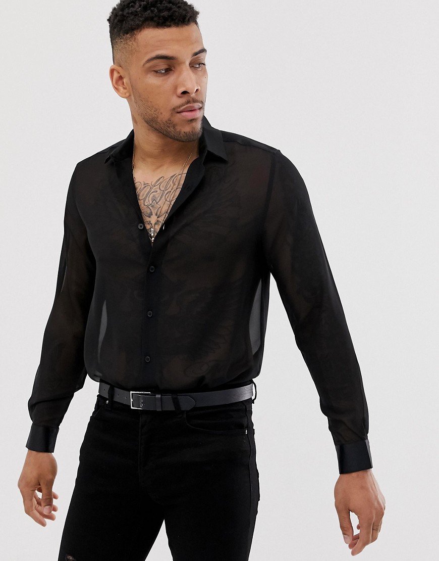 ASOS DESIGN - Regular-fit, doorschijnend overhemd in zwart