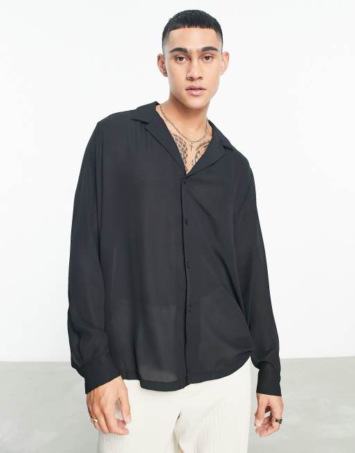 ASOS DESIGN - Regular-fit, doorschijnend overhemd in zwart