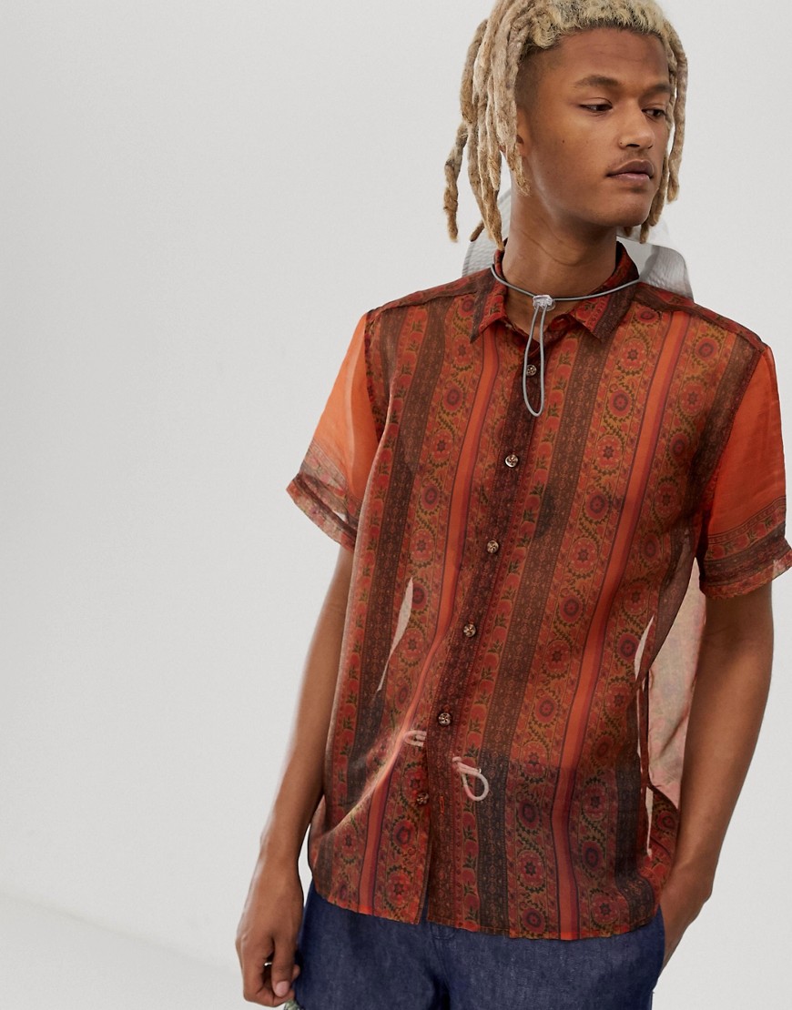 ASOS DESIGN - Regular-fit doorschijnend paisley overhemd-Bruin
