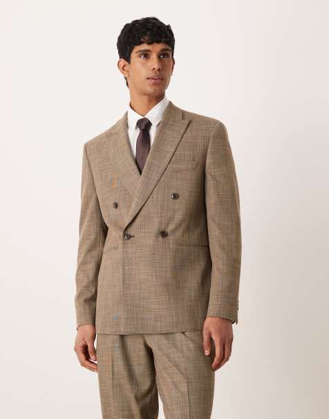 ASOS DESIGN - Regular-fit double-breasted colbert in bruine crosshatch - view 1