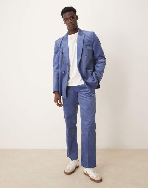 ASOS DESIGN - Regular-fit double breasted colbert van corduroy in blauw - view 1
