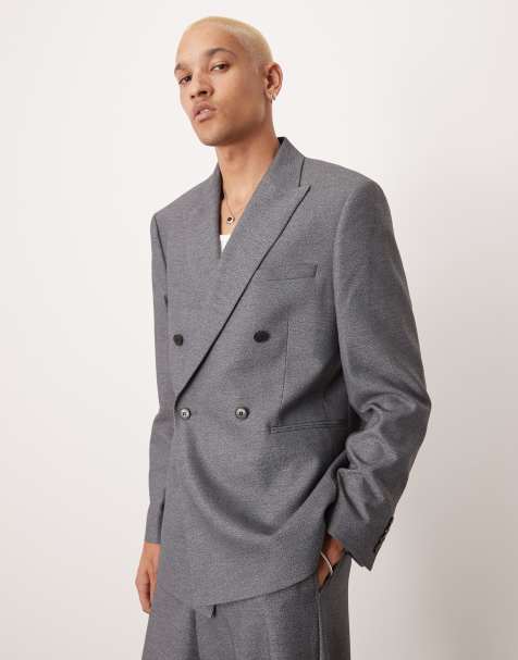 ASOS DESIGN - Regular-fit double-breasted pak met textuur in grijs - view 1