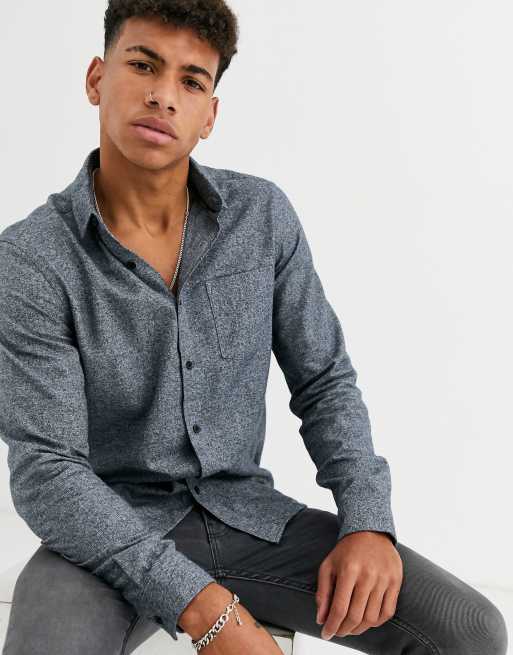 ASOS DESIGN - Regular-fit flanellen overhemd in marineblauw