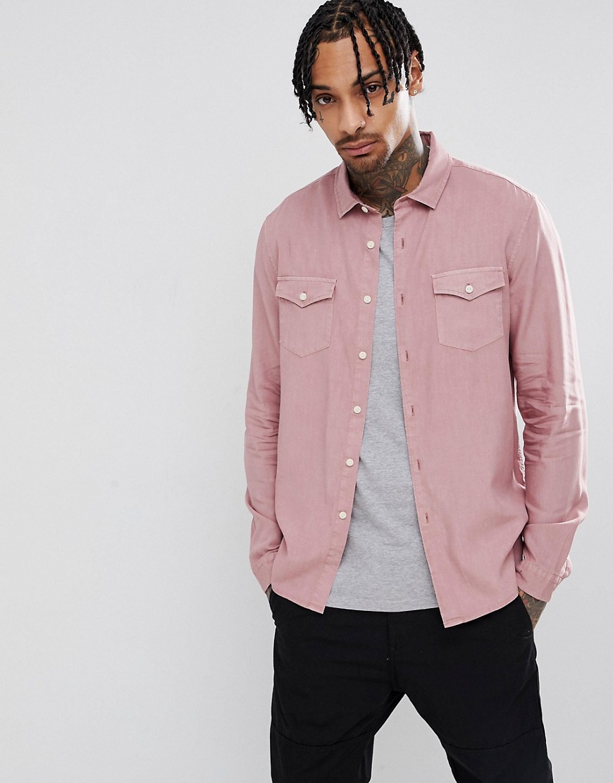ASOS DESIGN regular fit garment dyed vintage wash shirt in pink