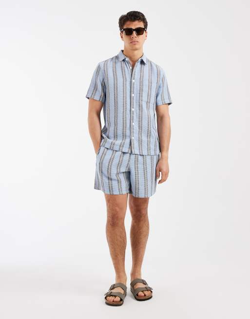 ASOS DESIGN - Regular-fit gestreept overhemd met textuur in blauw, deel van co-ord set, 2 van 5