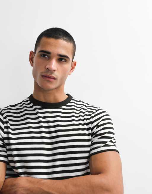 ASOS DESIGN - Regular-fit gestreept T-shirt van zware stof in marineblauw, 3 van 7