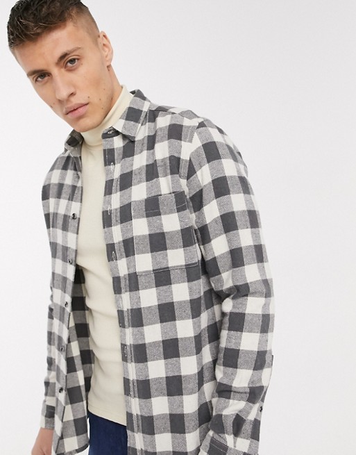ASOS DESIGN regular fit gingham check shirt in grey flannel