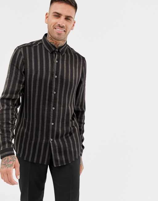 ASOS DESIGN - Regular-fit glinsterend gestreept overhemd in zwart en goud