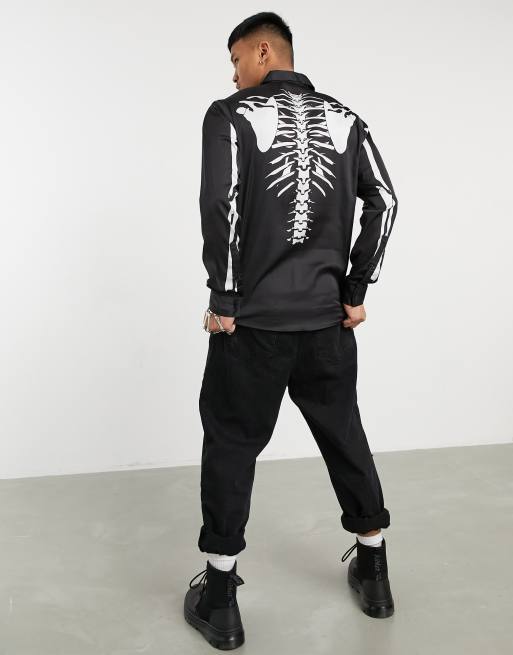 ASOS DESIGN - Regular-fit Halloween-overhemd met skeletprint op de achterkant en de mouwen