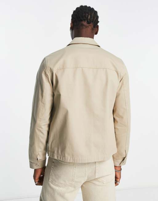 ASOS DESIGN regular fit harrington jacket in beige | ASOS