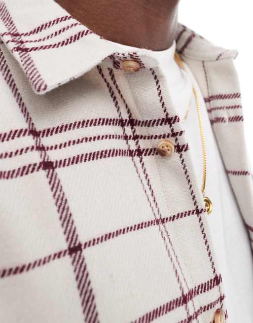 ASOS DESIGN – Regular-Fit-Hemd aus gebürstetem Flanell in Cremeweiß mit Gittermuster, 3 von 4