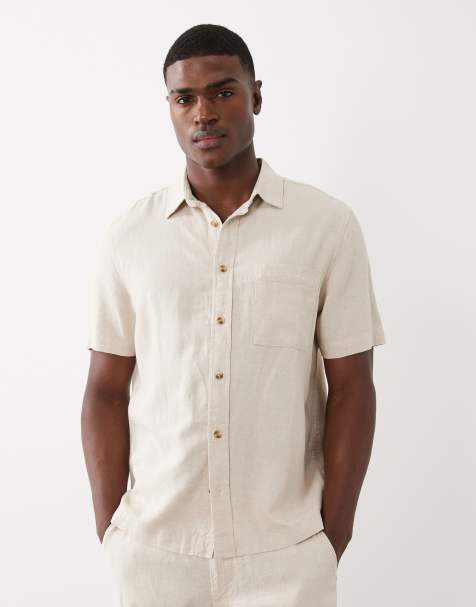 ASOS DESIGN – Regular-Fit-Hemd aus Leinenmix in Beige, Kombiteil - view 1