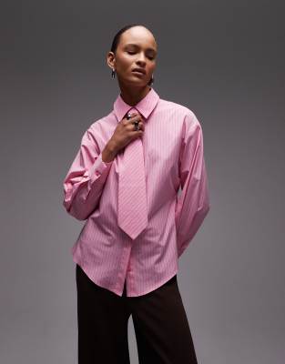 ASOS DESIGN - Regular-Fit-Hemd in rosa gestreift mit Bindedetail