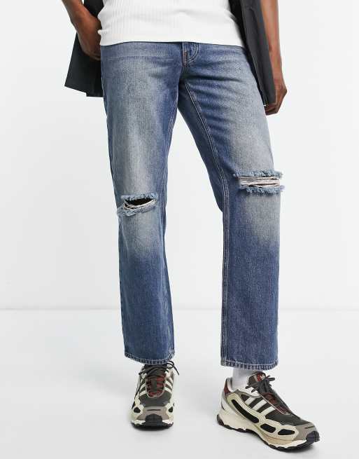 ASOS DESIGN straight leg jeans in y2k with panel details in washed black