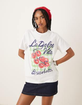 Asos Design Regular Fit La Dolce Tomato Graphic In White