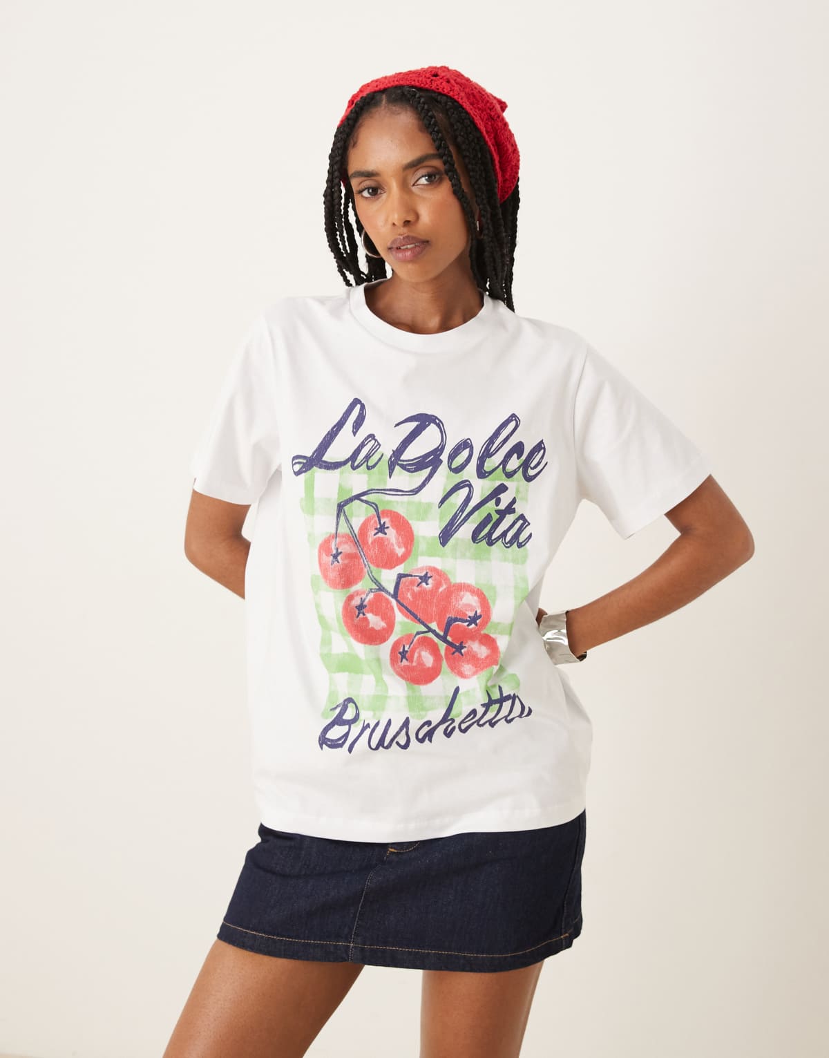 ASOS DESIGN regular fit la dolce tomato graphic in white