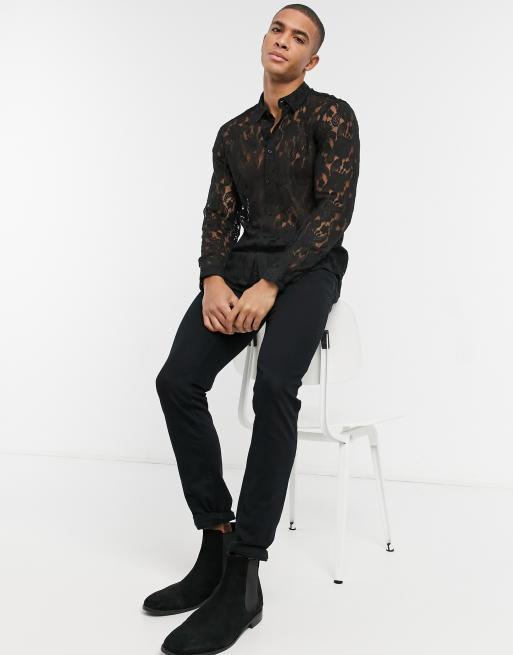 ASOS Regular Fit Lace Shirt In Black for Men