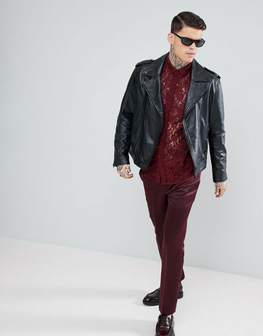 ASOS Tall Regular Fit Lace Shirt in Red for Men
