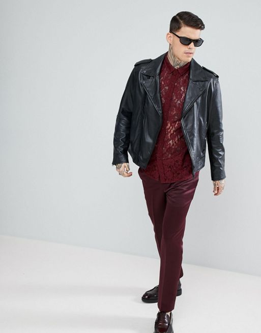 ASOS Check Shirt In Burgundy Marl In Regular Fit