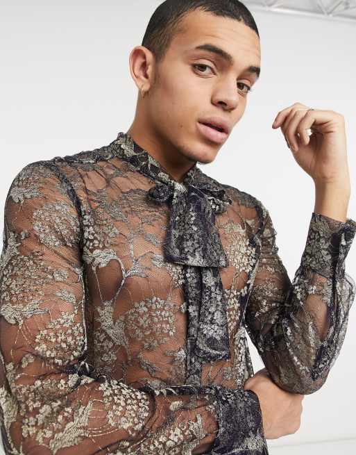 ASOS Regular Fit Lace Shirt In Black for Men