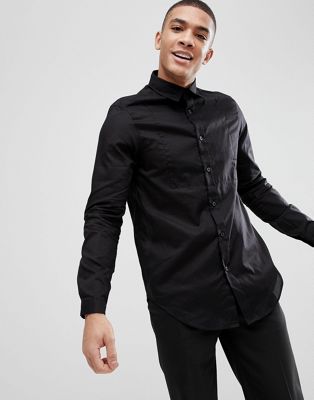 ASOS Design - Regular-fit lang doorzichtig overhemd met gestikt detail in zwart
