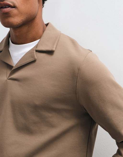 ASOS DESIGN Regular-Fit Langarm-Polohemd mit Reverskragen in Braun, 5 von 5