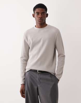 Regular-Fit-Langarmshirt in Steinbeige mit Waffelstruktur-Neutral Neutral S