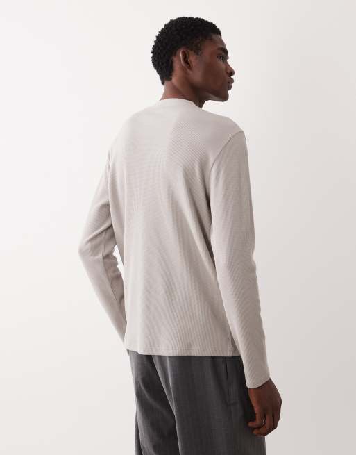 ASOS DESIGN – Regular-Fit-Langarmshirt in Steinbeige mit Waffelstruktur, 3 von 5