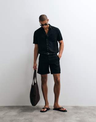 Asos Design Regular Fit Linen Blend Shirt In Black