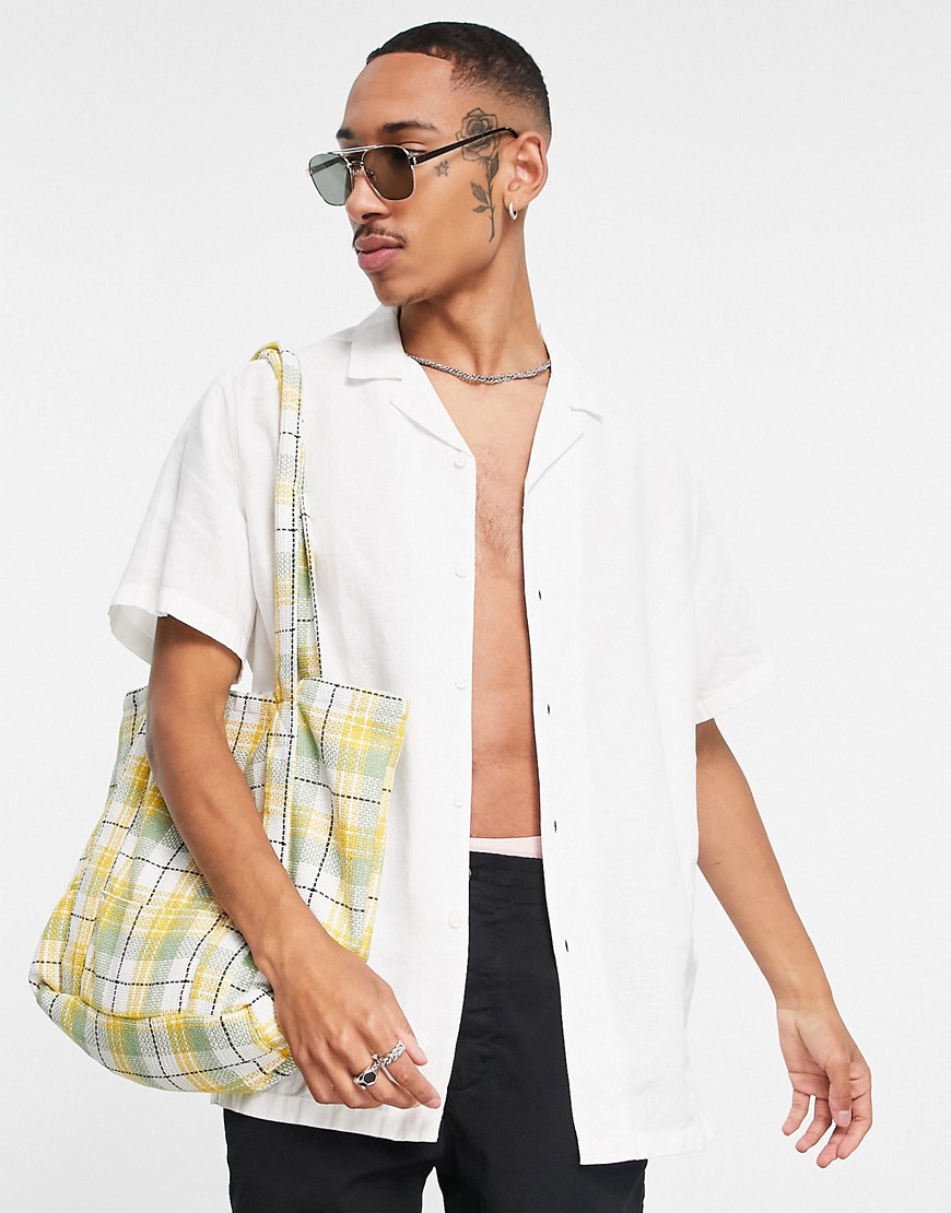 ASOS DESIGN regular fit linen shirt with camp collar in white