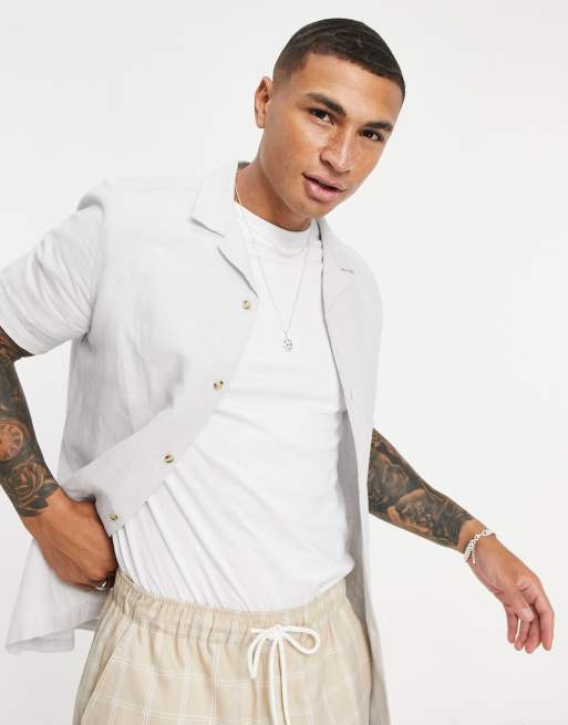 ASOS DESIGN - Regular-fit linnen overhemd met reverskraag in blauw