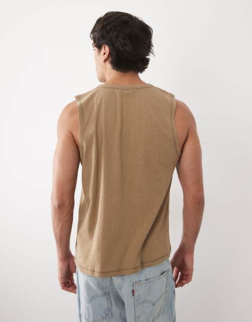ASOS DESIGN - Regular-fit linnenmix tanktop met V-hals in beige, 5 van 5