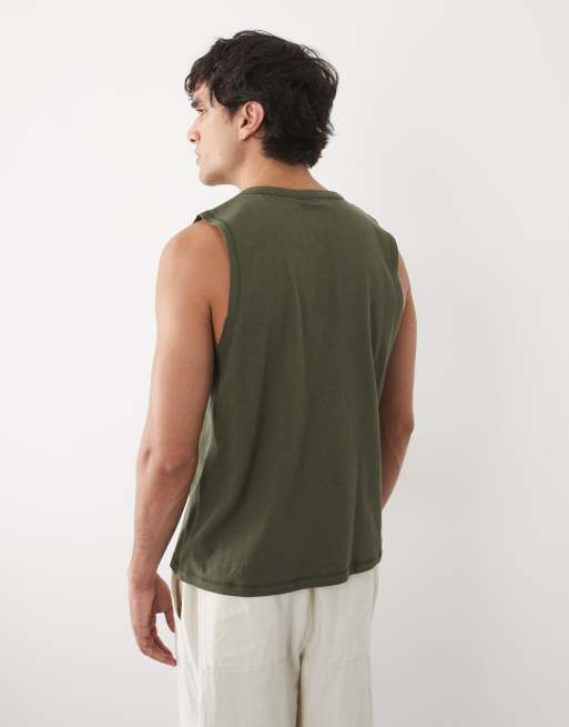 ASOS DESIGN - Regular-fit linnenmix tanktop met V-hals in donkergroen, 5 van 5