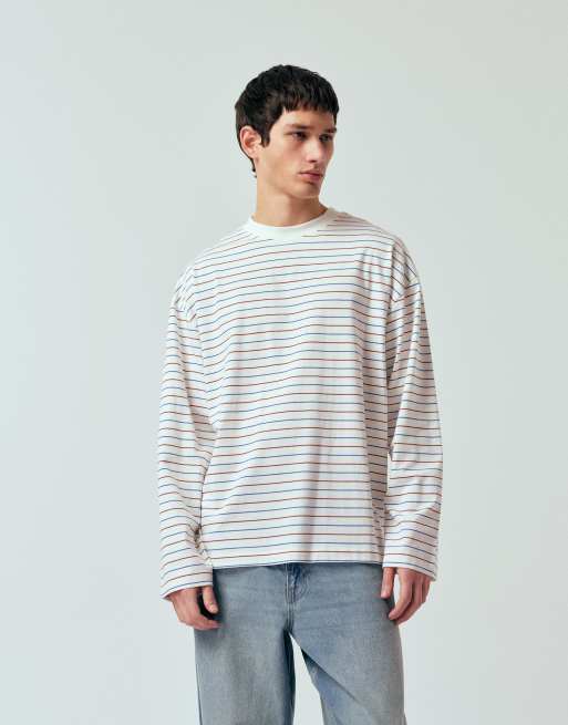 ASOS DESIGN regular fit long sleeve T-shirt in multi colored stripe