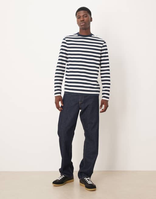 ASOS DESIGN regular fit long sleeve T-shirt in navy and white stripes, 2 of 5
