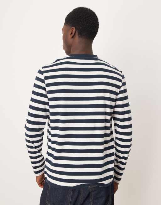 ASOS DESIGN regular fit long sleeve T-shirt in navy and white stripes, 3 of 5