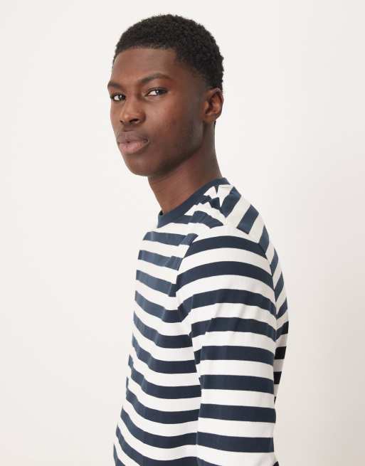 ASOS DESIGN regular fit long sleeve T-shirt in navy and white stripes, 4 of 5