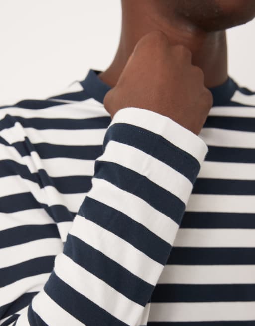 ASOS DESIGN regular fit long sleeve T-shirt in navy and white stripes, 5 of 5