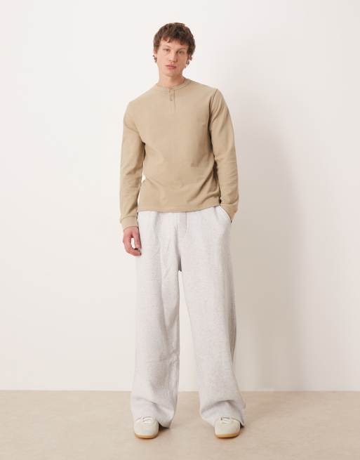 ASOS DESIGN regular fit long sleeve T-shirt with henley neck in beige texture, 2 of 5