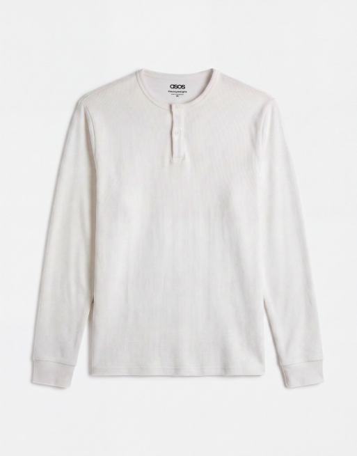 ASOS DESIGN regular fit long sleeve t-shirt with henley neck in cream texture, 6 of 7