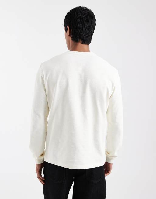 ASOS DESIGN regular fit long sleeve t-shirt with henley neck in cream texture , 3 of 5