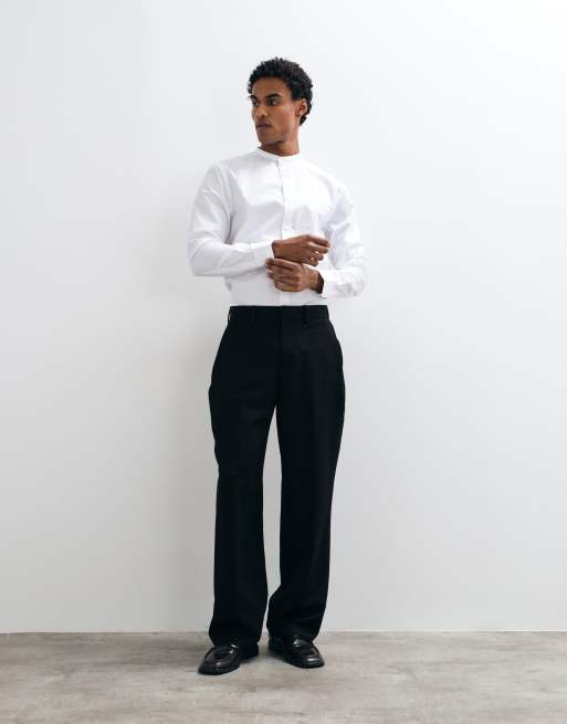 ASOS DESIGN regular fit mandarin collar shirt in white, 2 of 5