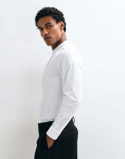 ASOS DESIGN regular fit mandarin collar shirt in white, 3 of 5