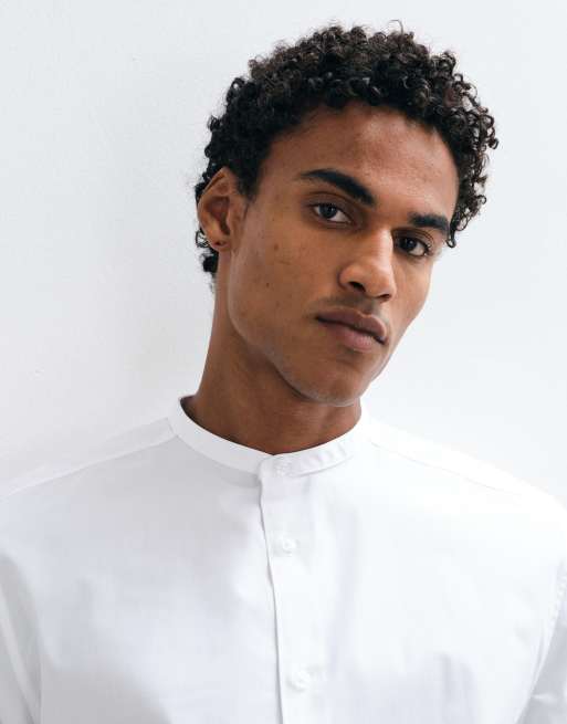 ASOS DESIGN regular fit mandarin collar shirt in white, 4 of 5