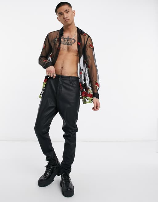 Amazon.com: Men's Mesh T-Shirt Embroidery Street Sexy O-Neck