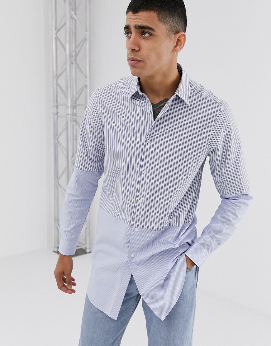 ASOS DESIGN - Regular-fit mix/match gestreept overhemd-Blauw