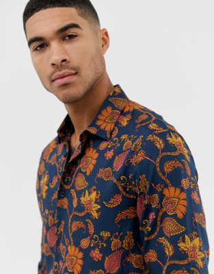 ASOS DESIGN regular fit navy paisley 